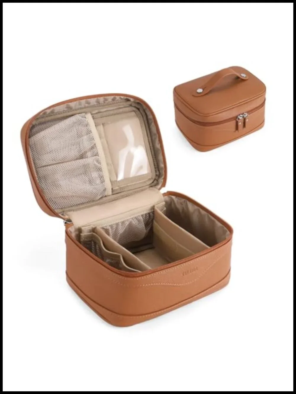 Large Vegan Leather Makeup Bag Travel Toiletry Organizer with Detachable Brush
